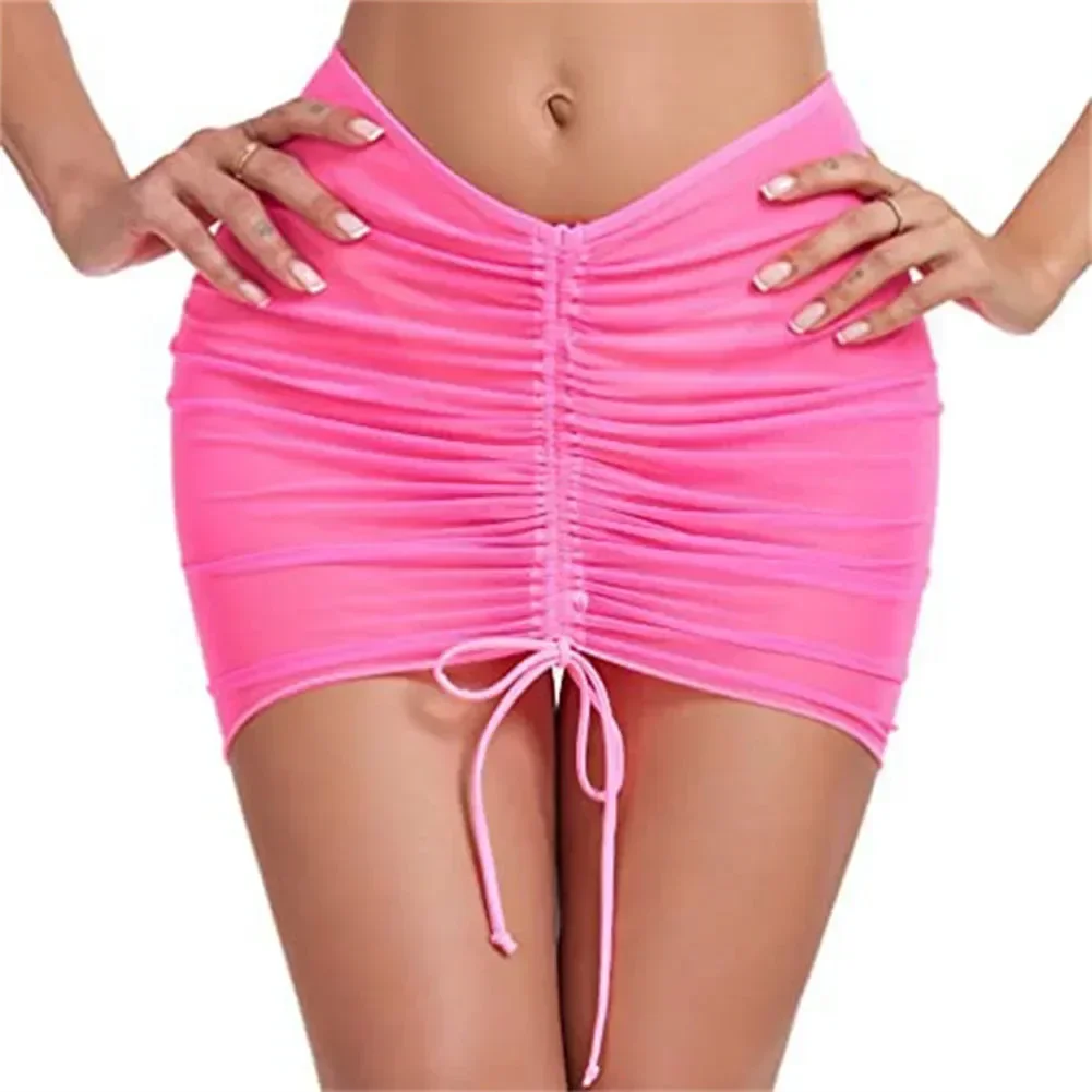 Skirt Women Cover Up Mesh Shiny Ruffle Cover Drawstring Skirt For Swimwear Bikiniler Woman Swimsuit Swimsuits Woman