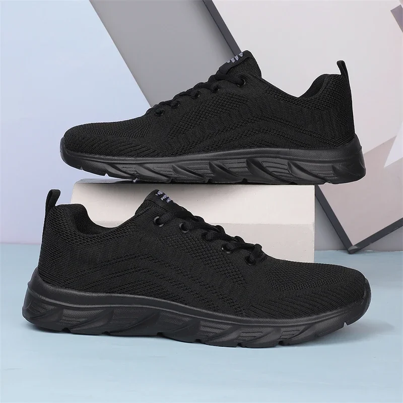 Hot Black Men's Running Shoes Breathable Knit Sneakers For Men Trainers Comfortable Lightweight Non-slip Casual Sports Shoes Man