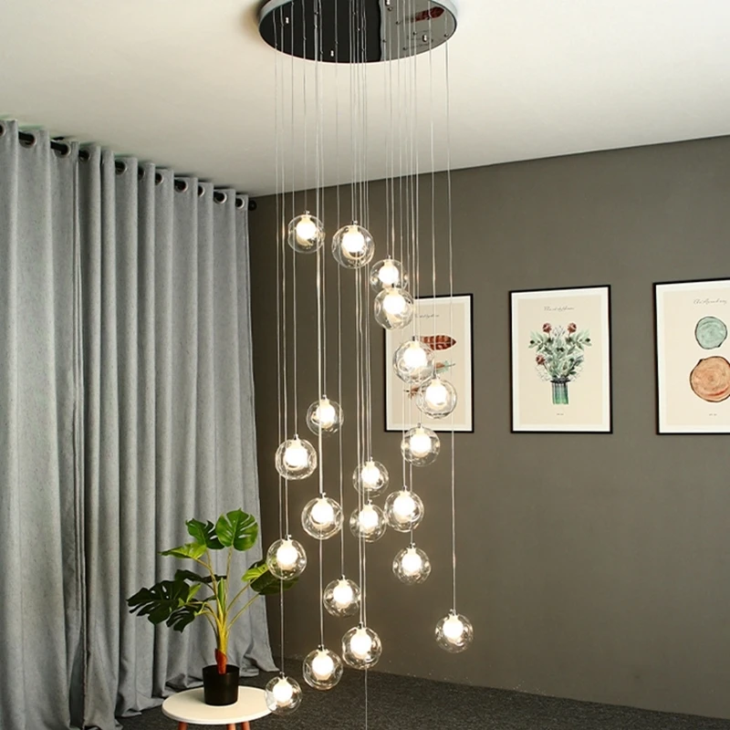 

Nordic luxury White Magic bean Design glass LED Chandelier Lighting lustre Hardware Ceiling Duplex staircase Attic luminaire
