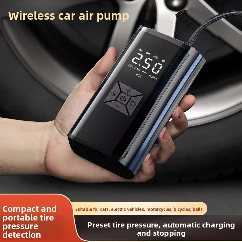 

Portable car and motorcycle tire air pump with wireless charging, digital display, automatic inflation, parking-mounted air pump