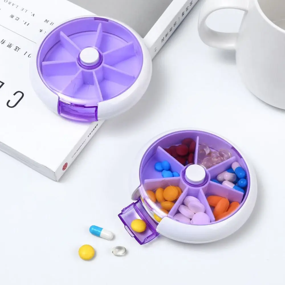 3Pcs Cute ABS Weekly Pill Box Roundness Rotate Vitamin Container Case Transparent 7 Compartments Travel Pill Organizer Travel