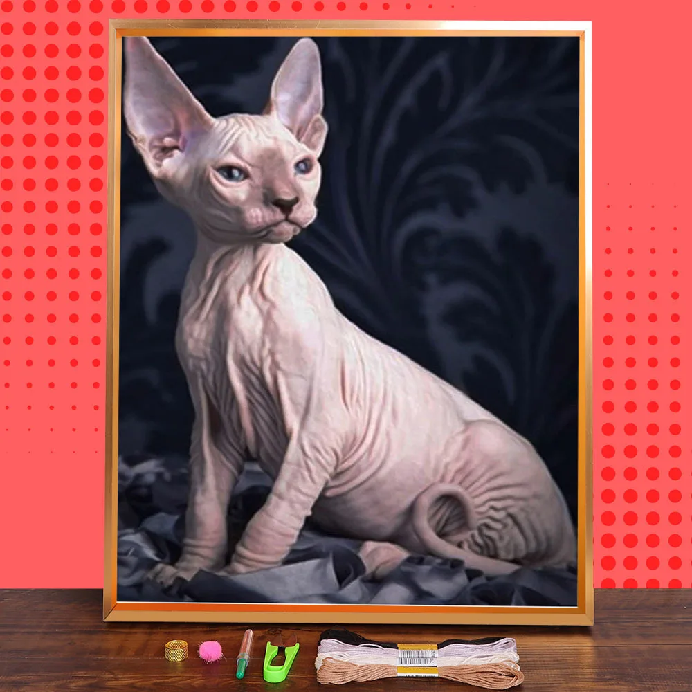 Sphynx Cat Printed 11CT Cross-Stitch Embroidery Set DMC Threads Painting Handicraft Craft Needlework Promotions Room  Jewelry