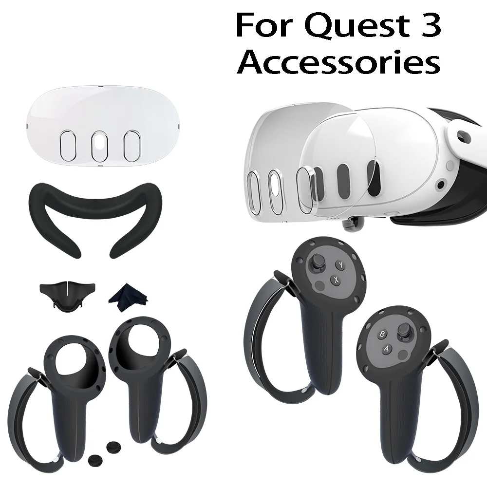 All-in-One Accessories Kit for Meta Quest 3 – Controller Grips, Face Cover, Light Blocker Nose Pad & VR Headset Protective Shell