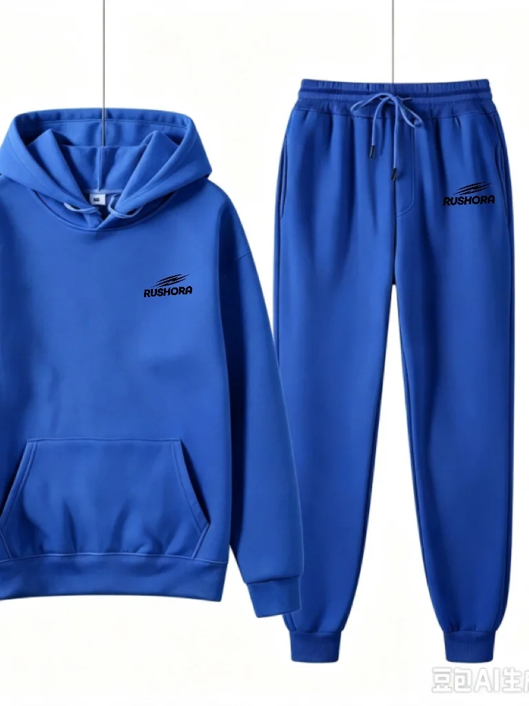 Women's Autumn and Winter Large Size Solid Color Printed Hooded Pullover Loose Long-sleeved Pants Household Daily Fashion Suit view 4