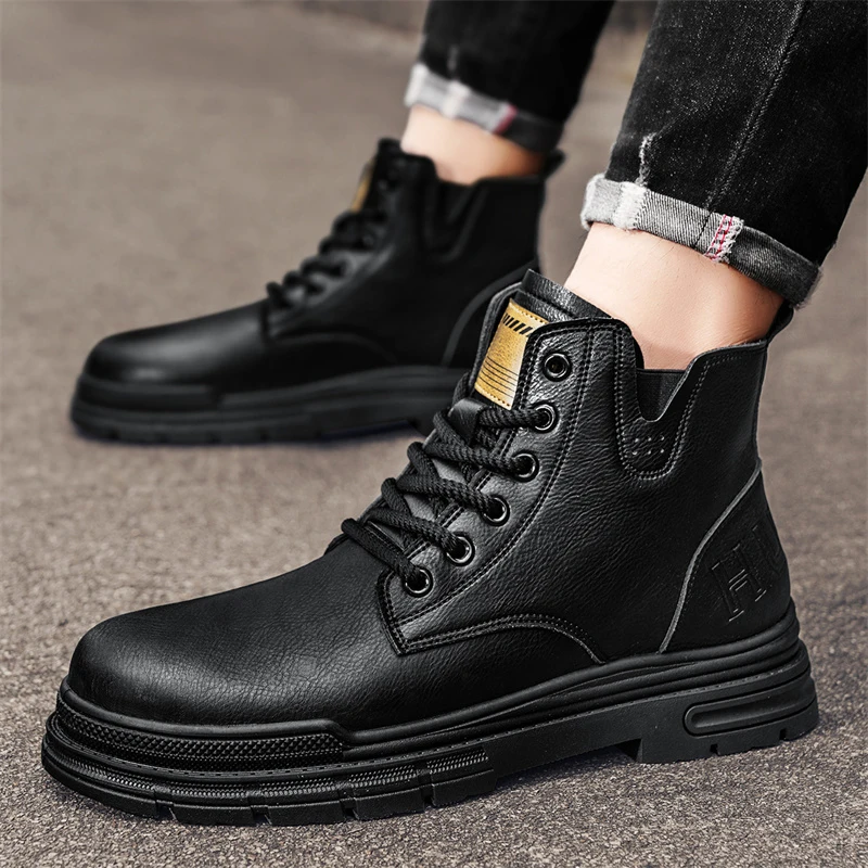 Tooling Boots Men\'s Ankle Leather Boot High Top Retro Classic British Anti-slip Street Motorcycle Shoes New Style Popular Model