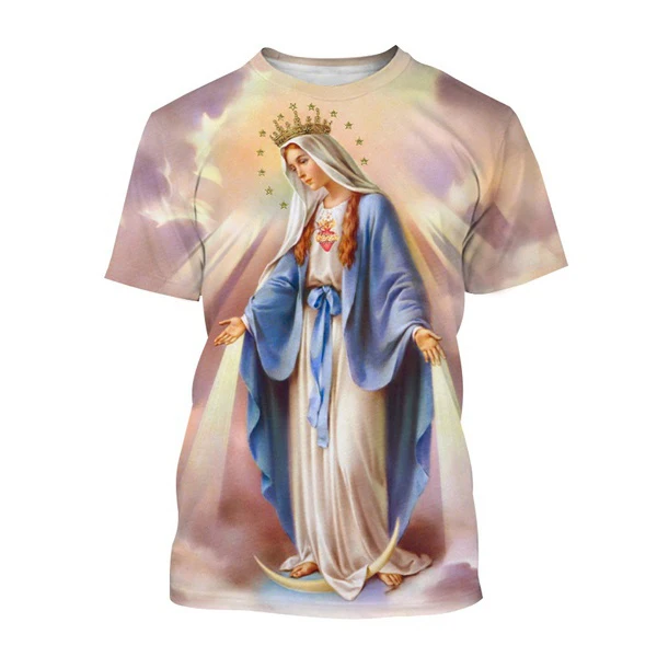 

Blessed Virgin Mary 3D Print O Neck T-Shirts Men Women Short Sleeve T Shirt Oversized Harajuku Tops Kids Streetwear Clothing