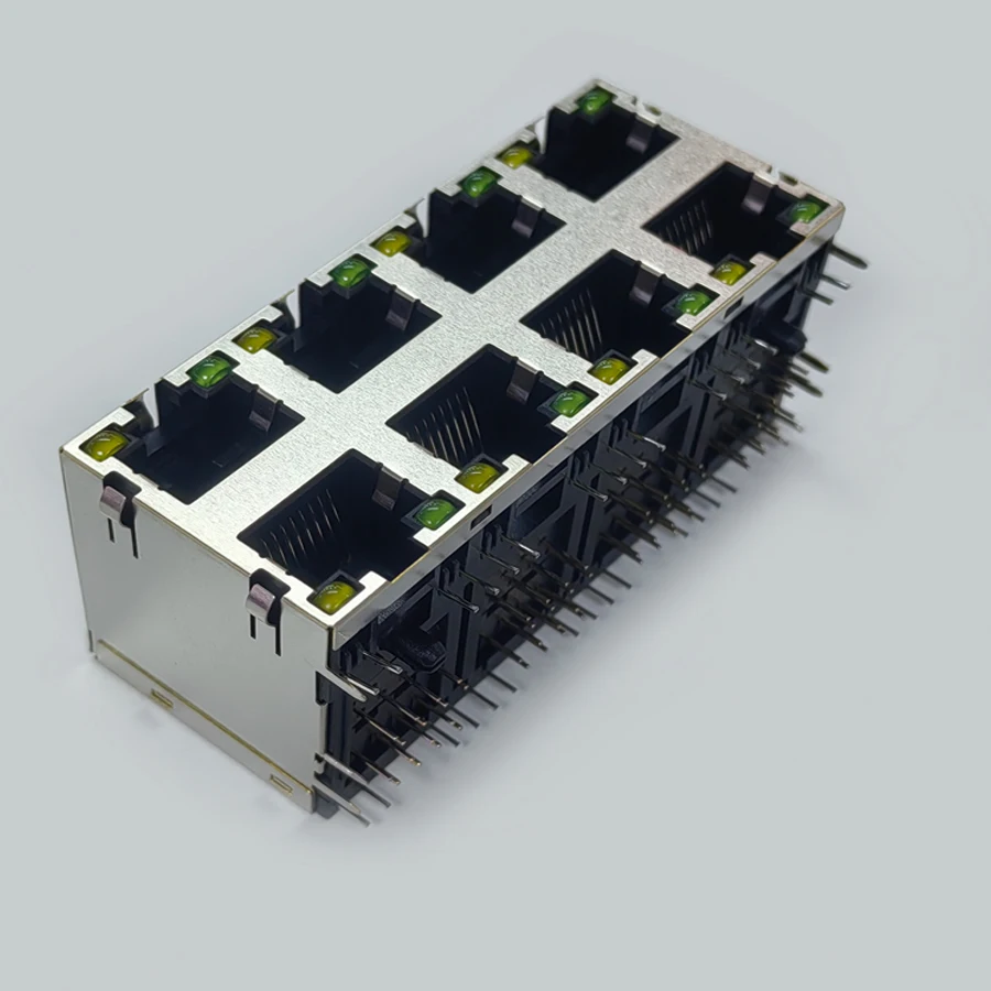 5PCS/Lot 8 Ports RJ45 8P8C Female Jack/Socket Connector 2*4 Steel Shield Network Modular With LED And Shrapnel