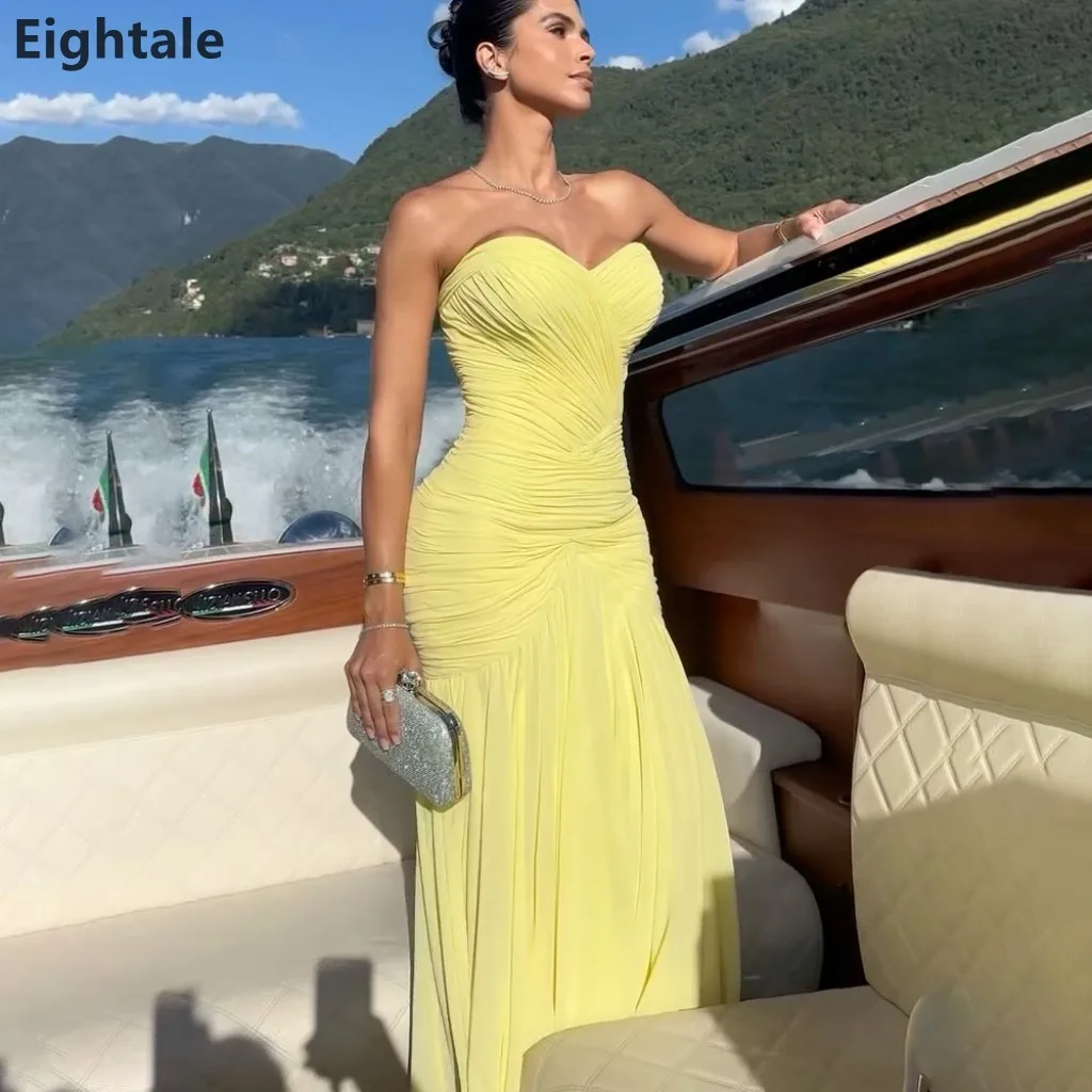 

Eightale 2025 желтое плиссированное шифоновое вечернее платье макси с русалкой, милое платье для выпускного вечера в Саудовской Аравии, вечернее платье в Дубае по индивидуальному заказу