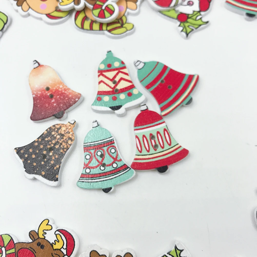 

100 Pcs Christmas Buttons for Crafts Wooden Retro Decor 2 Holes Sewing Accessories Scrapbook