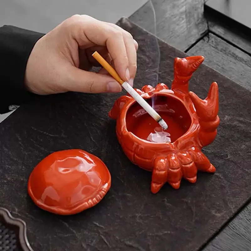 Cute Crab Ashtray Living Room with Lid Anti Fly Ash Ceramic Cigar Ashtray Decoration Chinese Home Decoration Art Friend Gift view 5