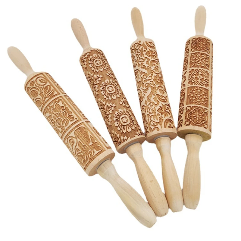 

Wooden Christmas Rolling Pins Rock Snowflake Elk Embossing Baking Tool Cookies Biscuit Fondant Cake Patterned Roller