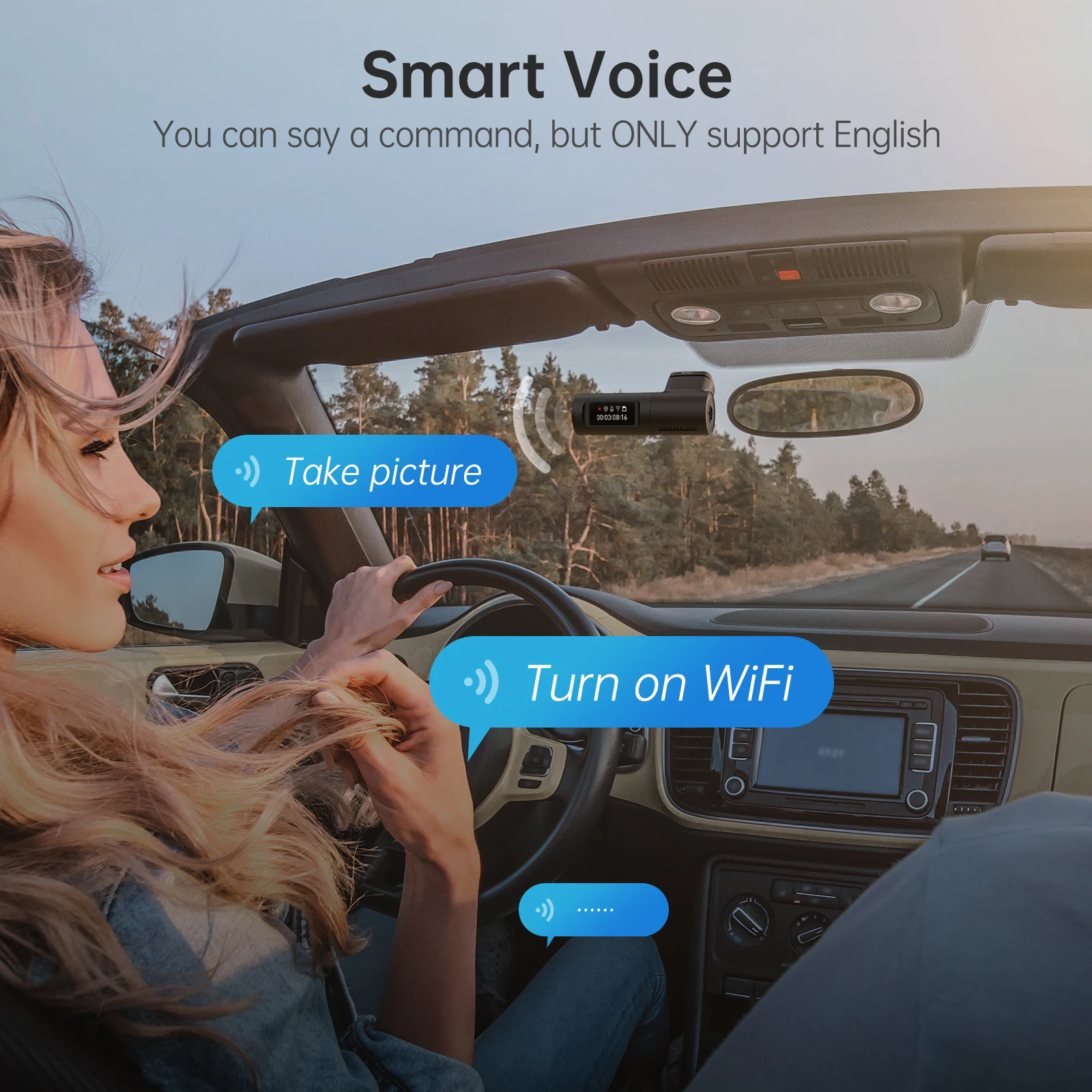 車のダッシュボードカメラ,wifi,インテリジェント音声制御,無料
