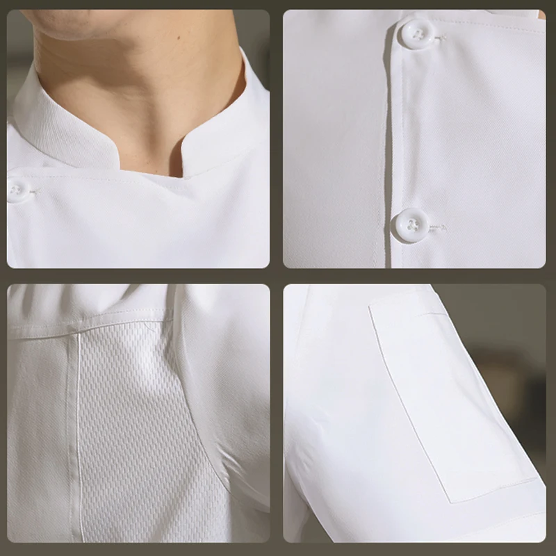 Bianco Chef uniforme manica corta giacca da cucina ristorante cuoco cappotto Hotel Catering vestiti cucina camicia Baker cameriere abbigliamento da