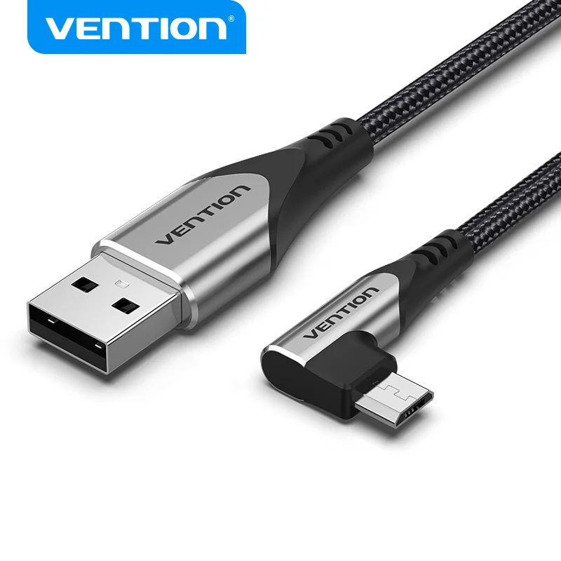 Vention Micro USB Cable 3A 90 Degree Fast Charge Data Cable For Xiaomi Remdi Samsung Android Mobile Phone USB Charger Cable Cord