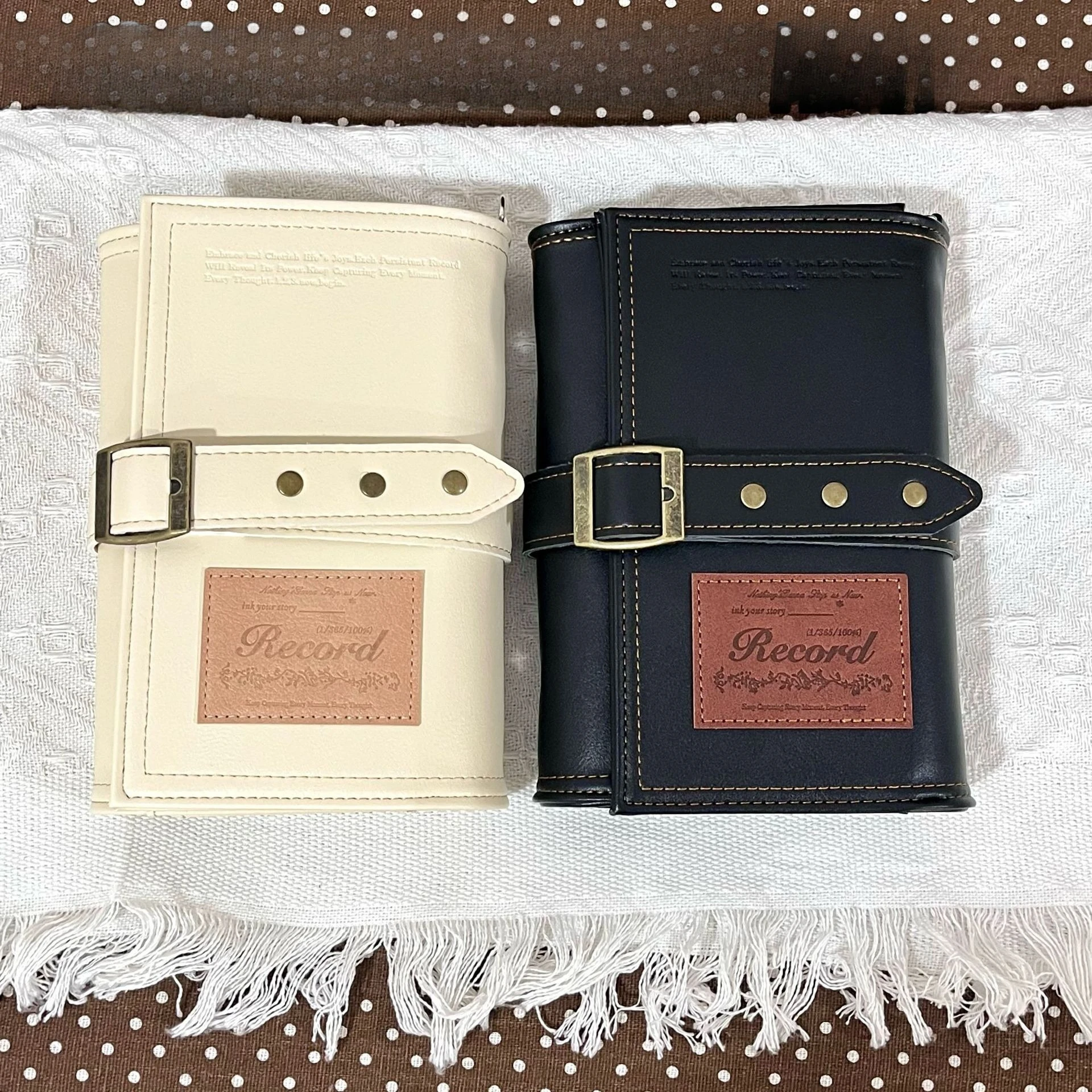 A6 White Black Triple Fold PU Leather Handbook Belt Detachable Bachelor's Memoirs Diary Loose leaf Notebook