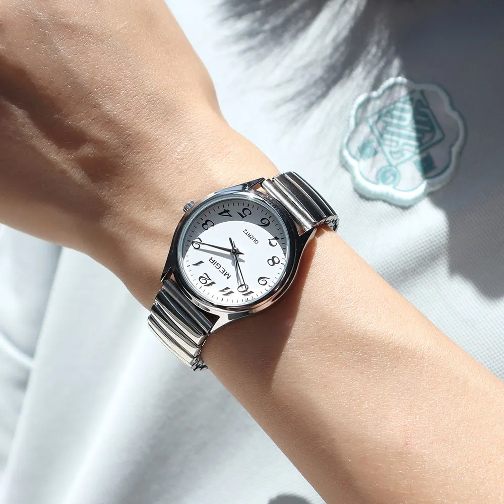 Simple Watches with Numerical Marks Steel Spring Elastic Band for Men Women Gift Quartz Wristwatch for the Elderly Couples