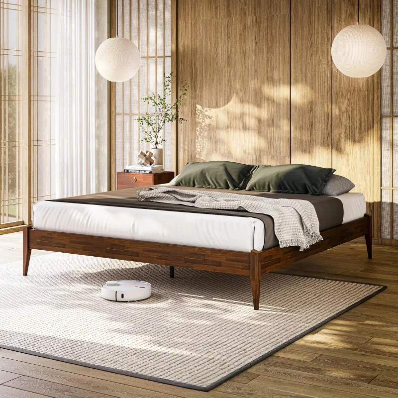 Dinkee King Bed Frame Wood 15 Inch - Solid Wood Platform Bed Frame - Japanese Joinery Bed - Modern & Minimalist Style