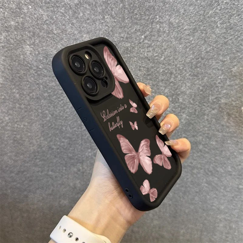 Retro Butterfly Silicone Phone Case For iPhone 15 14 Pro Max Plus 11 12 13 Pro XS Max 7 8 Plus SE 2 X XR Shockproof Full Cover