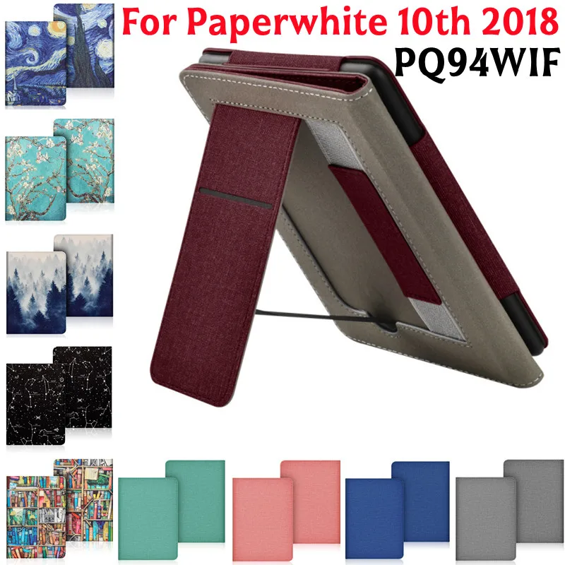 

Чехол из искусственной кожи с ремешком на руку для Kindle Paperwhite, чехол 10-го поколения, 6 дюймов, 2018 PQ94WIF, подставка для электронных книг, умный чехол
