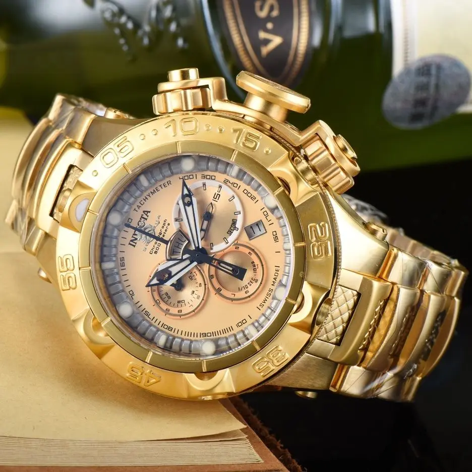 INVICTA multifunctional quartz watch with hollowed out stainless steel waterproof large dial for men as a gift