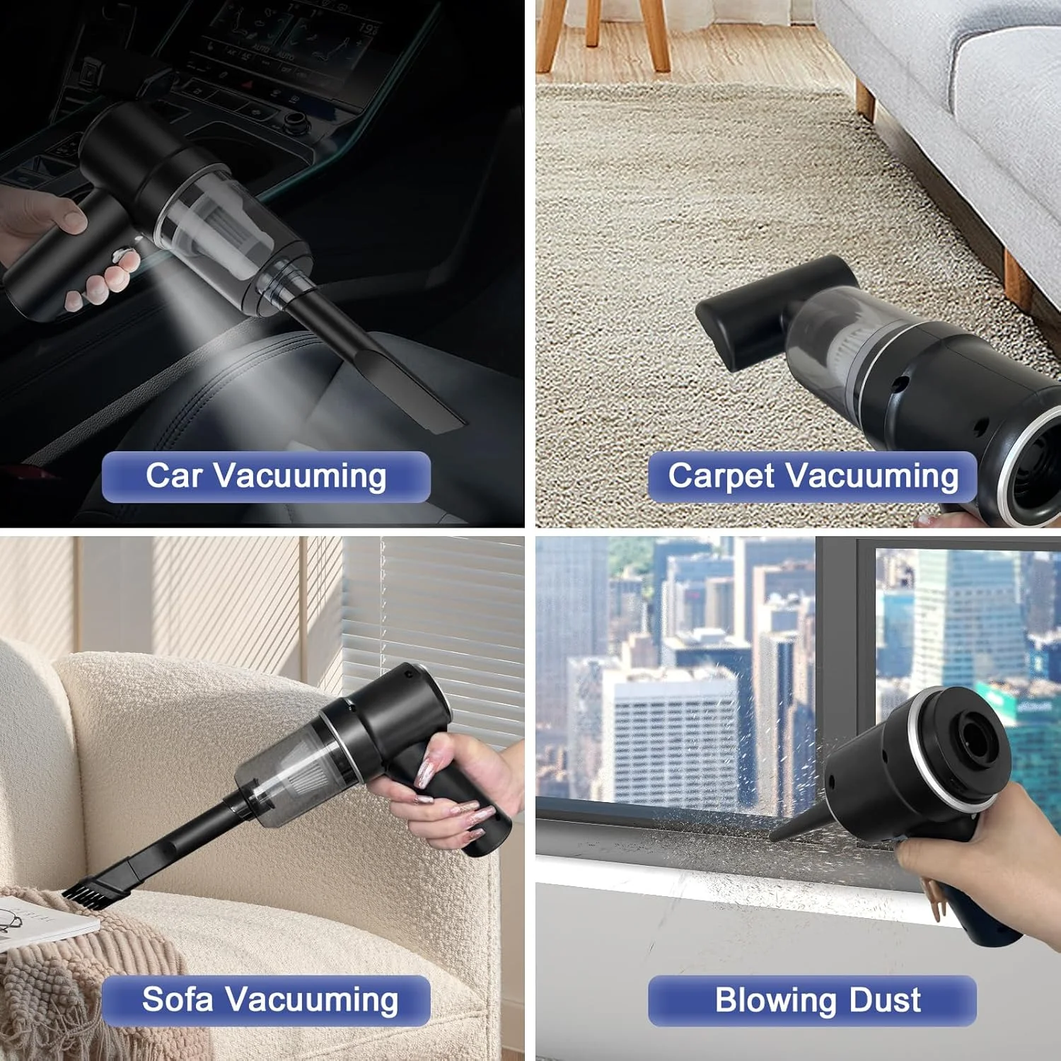 Vacuum Cordless, Mini  Vacuum, Car Vacuum with LED,  Air Duster & Vacuum Cleaner 2 in 1 Rechargeable, Portable Vacuum Cleaner fo