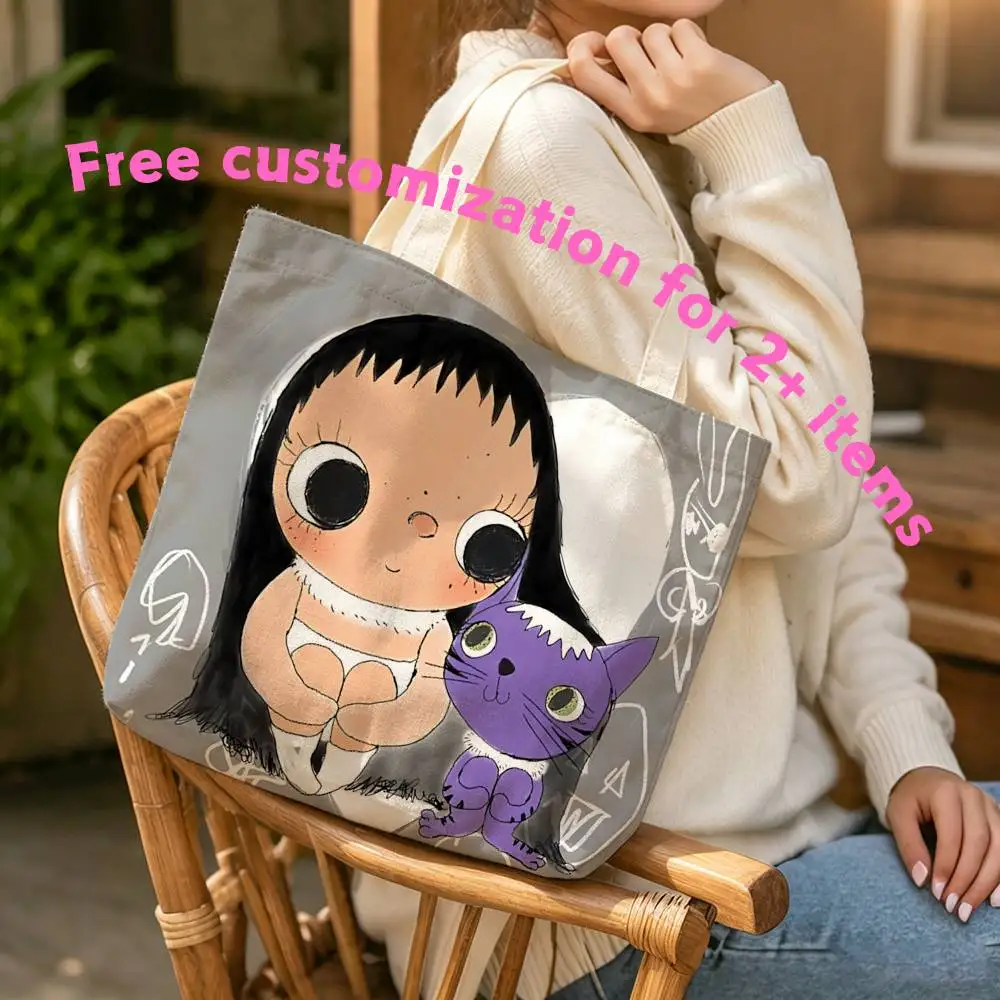 Cute Cartoon YUY-Yu Decorations Waterproof Lined Canvas bags suitable for going to class, shopping, gifts, and commuting