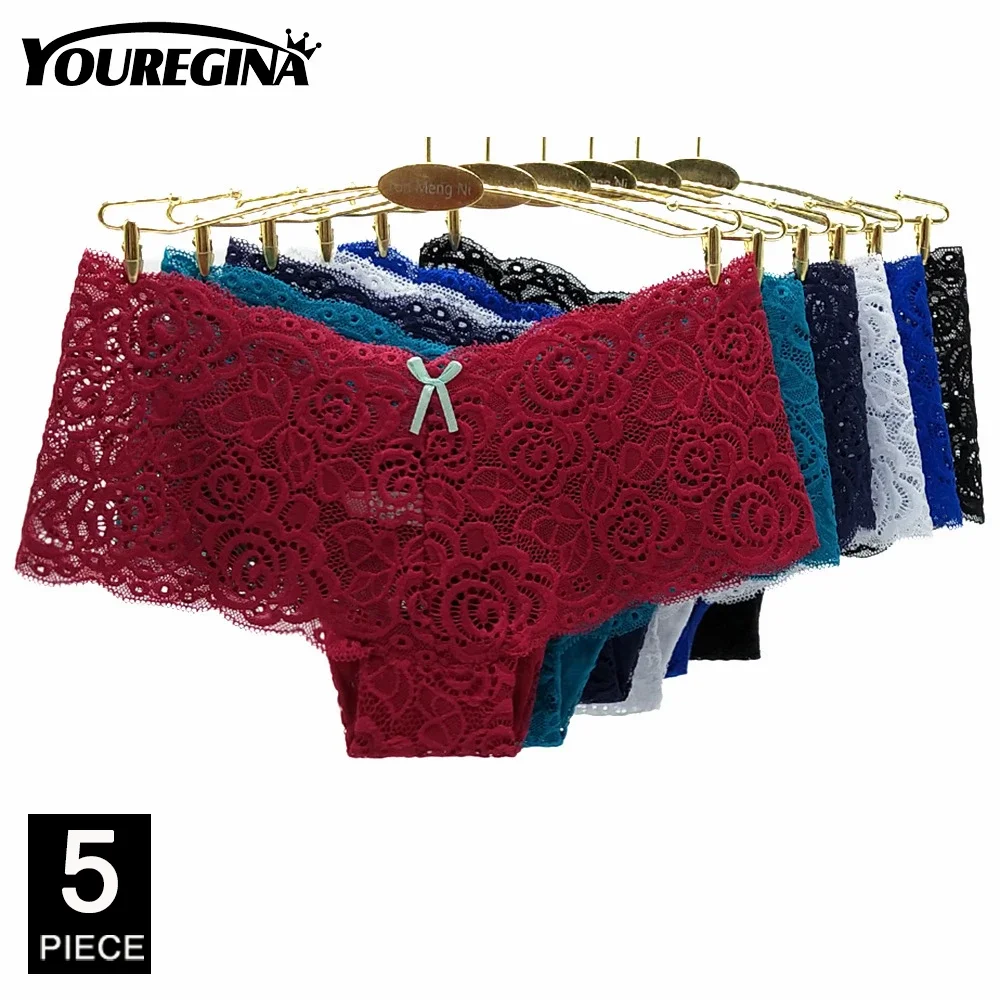 Women Boxers Underwear Sexy Lace Panties Shorts Boyshort Knickers Intimates Lingerie 5 Pcs/lot