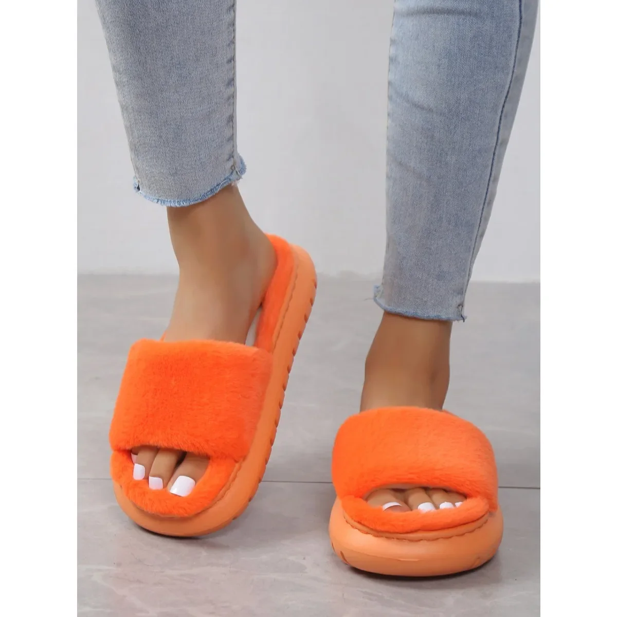 Winter Women House Slippers Faux Fur Fashion Warm Shoes Woman Anti-slip Flats Female Slides Black Pink Cozy Home Furry Slippers - view 2