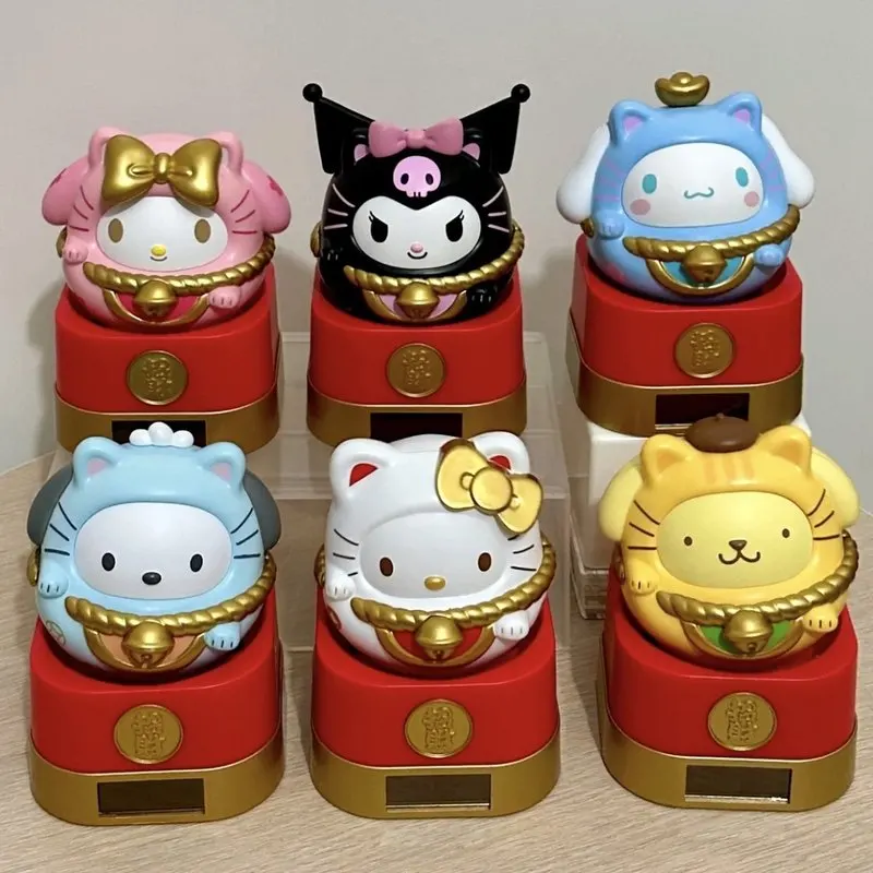 

Sanrio Lucky Cat Solar Powered Wobble Blind Box Movable Action Figures Hello Kitty Cinnamoroll Kuromi New Year Desktop Decor