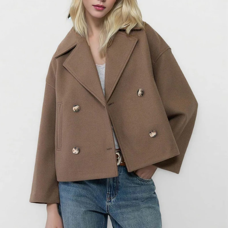 

Новые элегантные женские пиджаки, пальто с отложным воротником, куртки с двойными пуговицами для женщин, модная верхняя одежда с длинными рукавами