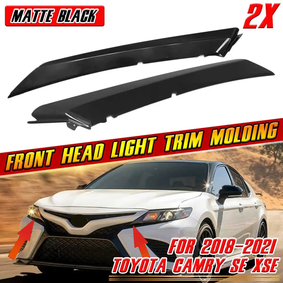 Pair Car Headlight Lamp Trim Head Light Mouldings Strip Headlight Eyebrow Eyelid Cover For Toyota For Camry SE XSE 2018-2021