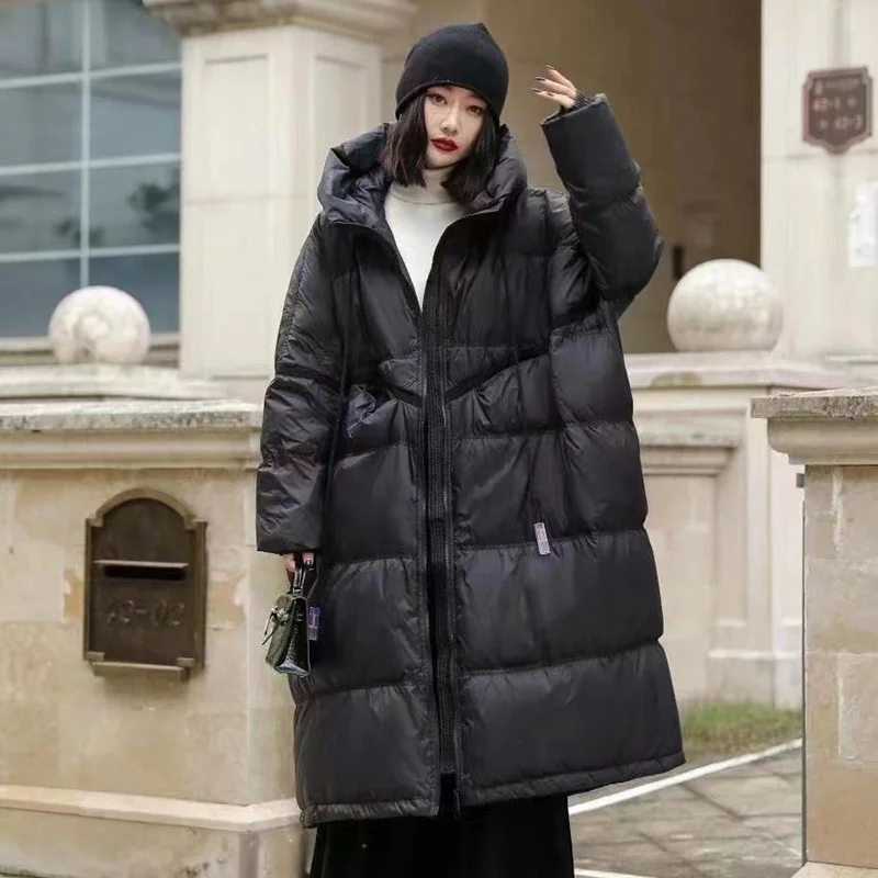 Oversized Puffer Coat for Women, Thick and Warm, White Duck Down Jacket, Korean Hooded, Loose Parker Coat, Fall and Winter, 2024