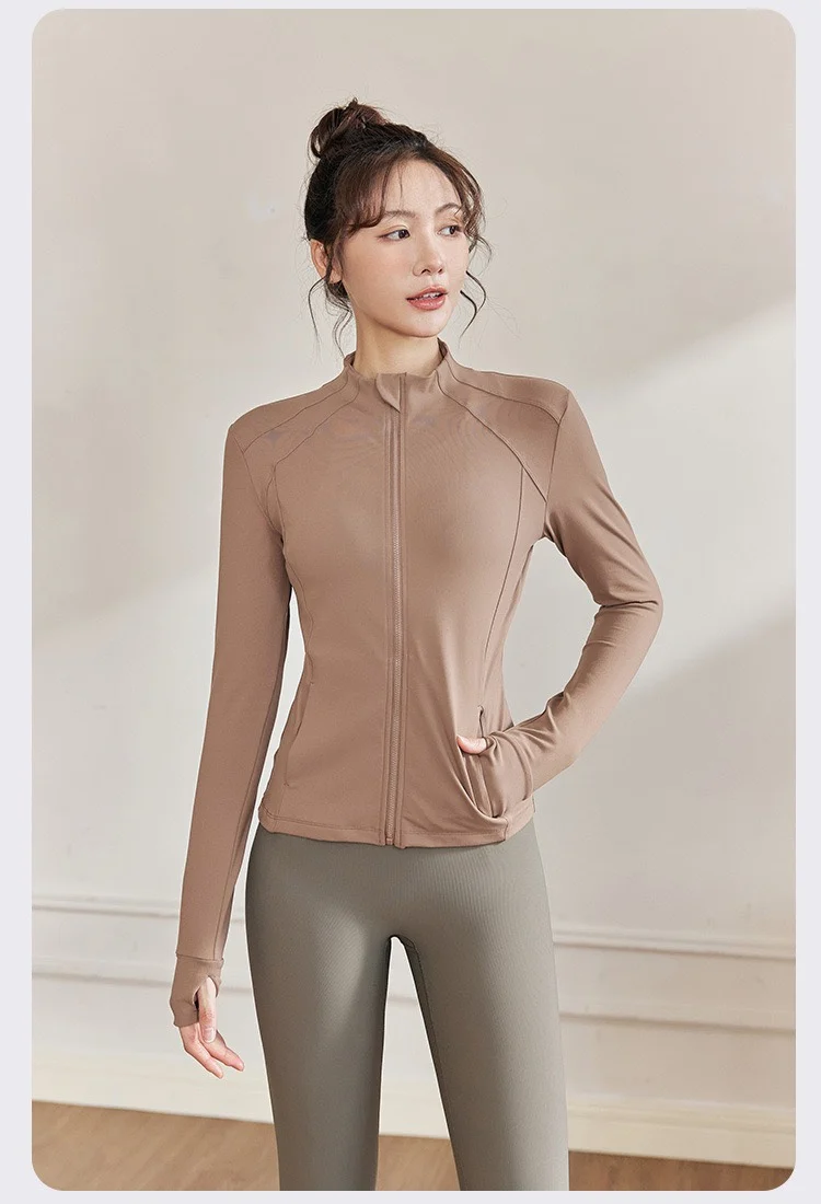 Neue Yoga-Anzüge für Damen, Eng Anliegendes Langarm-Oberteil, Lauf- und Fitness-Jacke, Schlankmachende Vielseitige Yoga-Jacke, Trainings-Sport-Oberteil – Detail 3