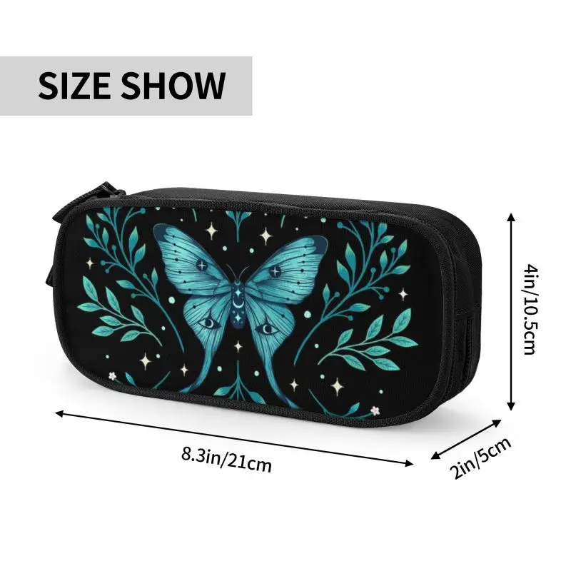 Mystical Moon Moth Pencil Case for Girl Boy Big Capacity Spooky Witch Pen Box Bag Stationery