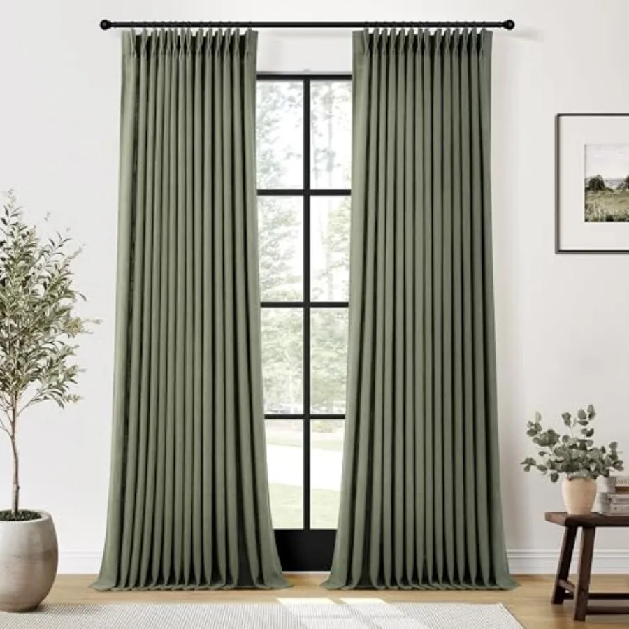 

Pinch Pleated Linen Curtains 96 Inch Long for Living Room Bedroom with Rings Hooks Clips Back Tab Semi Sheer Curtains Light Fil