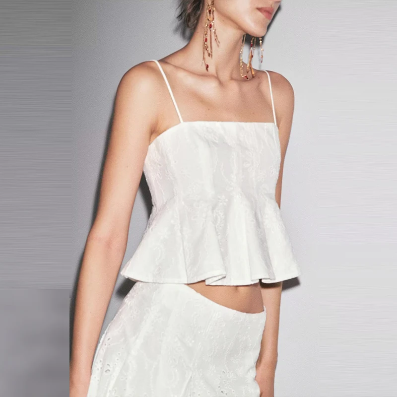 2025 Summer New Women's Embroidered Wave Wide Hem Top 478609 f Skirt 47860 Faionable Polyester Fiber Clothing Set