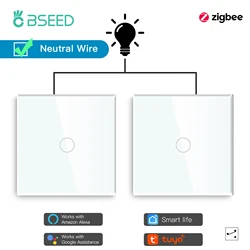 BSEED Zigbee Switch Wall Smart Light Switch 1Gang 2Way For Staircase Work With Tuya Alexa Smart Home App Neutral Wire 2Pack