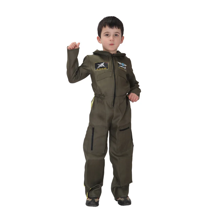 

Kids Flight Pilot Costume Boys Air Force Costumes Cosplay Uniform Children Halloween ArmyGreen Soldier Cosplay