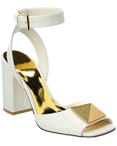 Peep Toe One Stud Block Heel Sandals in Blue\Gold\Black Ankle Strap Leather High Heels Women 2025 Summer New in Designer Shoes