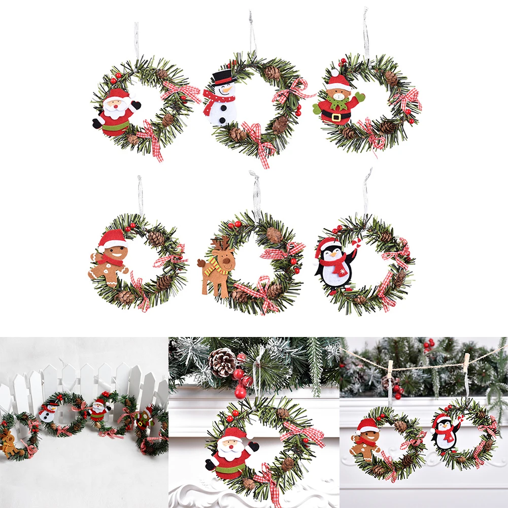 Small Garland Christmas Wreath 15*15*7cm 1pc Decoration Hanging Non-woven PVC Pendant Snowman Santa Claus Classrooms