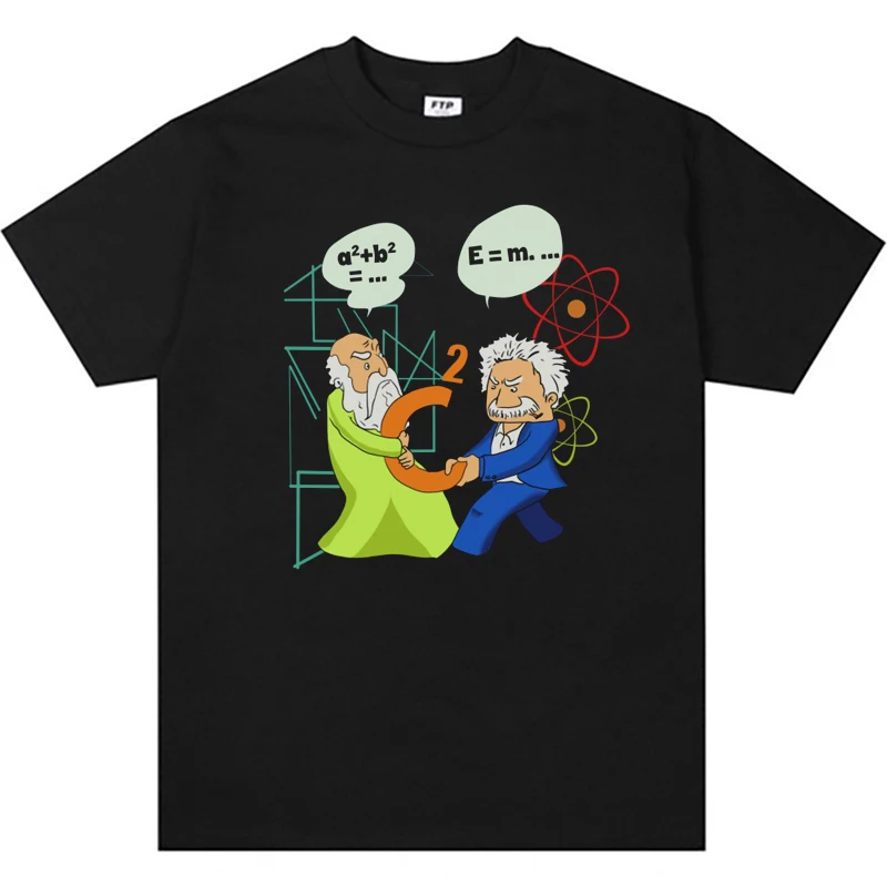 Camiseta Unissex Estilo Americano Vintage Brooks Brothers com Estampa Divertida de Ciência (Pitágoras, Einstein) em Algodão C...