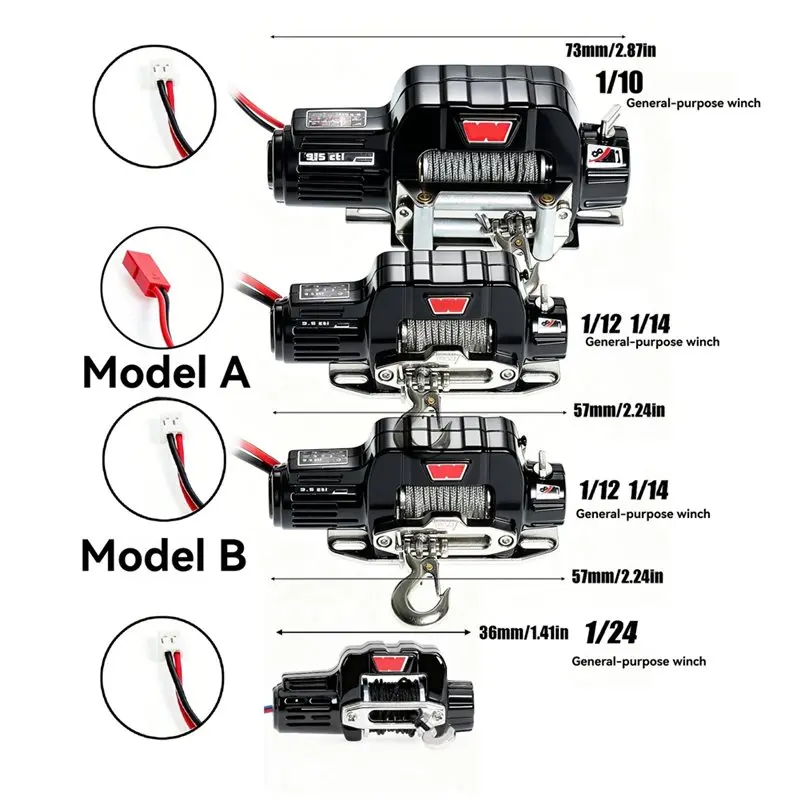 ABUM-For 1/10/12/14/24 Scale RC Crawler Compatible RC Metal Electric Winch For MJX H12, MN, WPL LC80 Off-Road RC Car