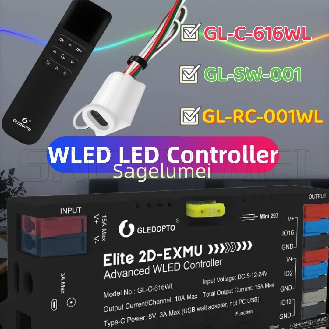 GLEDOPTO GL-C-616WL ESP32 WLED LED Controlle Elite 2D EXMU Advanced with MIC DIY Dynamic Light FOR WS2812b SK6812 Strip DC 5-24V
