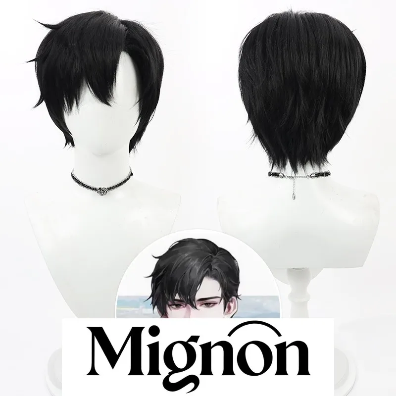 شعر مستعار تنكري من Love and Deepspace Gu Shiye باللون الأسود هدية الهالوين