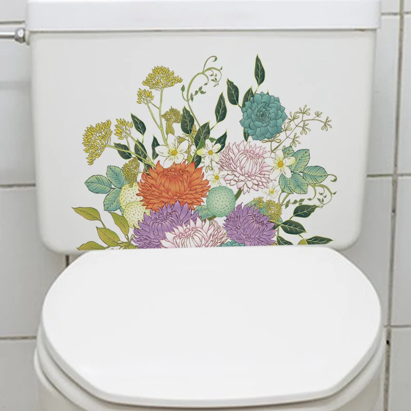 Plantar Adesivos De Banheiro Floral, Murais De PVC, Impermeável, Pinturas Auto-adesivas, Decoração Do Banheiro, Tampa Da Tampa Do Vaso Sanitário Adesivos