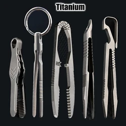 2024 NEW TC4 Titanium Steel Tweezers Multifunction With Corkscrew CNC Machining Clips Keychain Pendant Tool Outdoor EDC Gadget