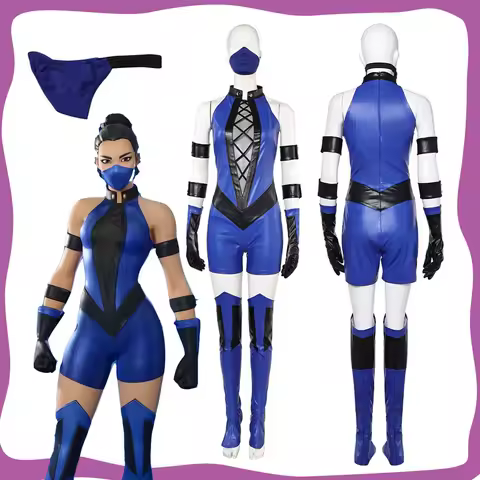 Game Mortal Kombat Kitana Cosplay Women Roleplay Jumpsuit Mask Gloves Set Costume Disguise Outfits Halloween Carnival Cos Suit