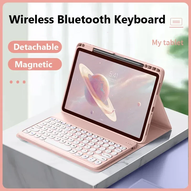 

Bluetooth Keyboard Case for Honor Pad X8a 2024 11 Round Key Cap Keyboard Flip Tablet Cover with Pencil Holder