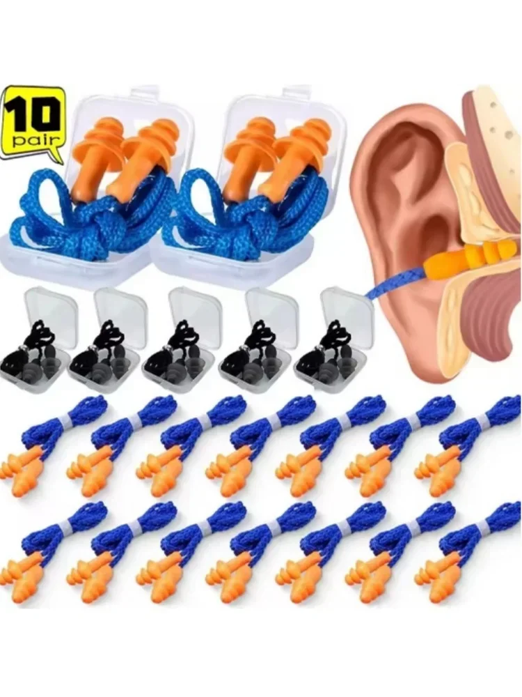 Bouchons d'oreille filaires bouchons d'oreilles en Silicone réutilisables avec écouteurs à bande de ficelle pour dormir étudier natation embouts antibruit