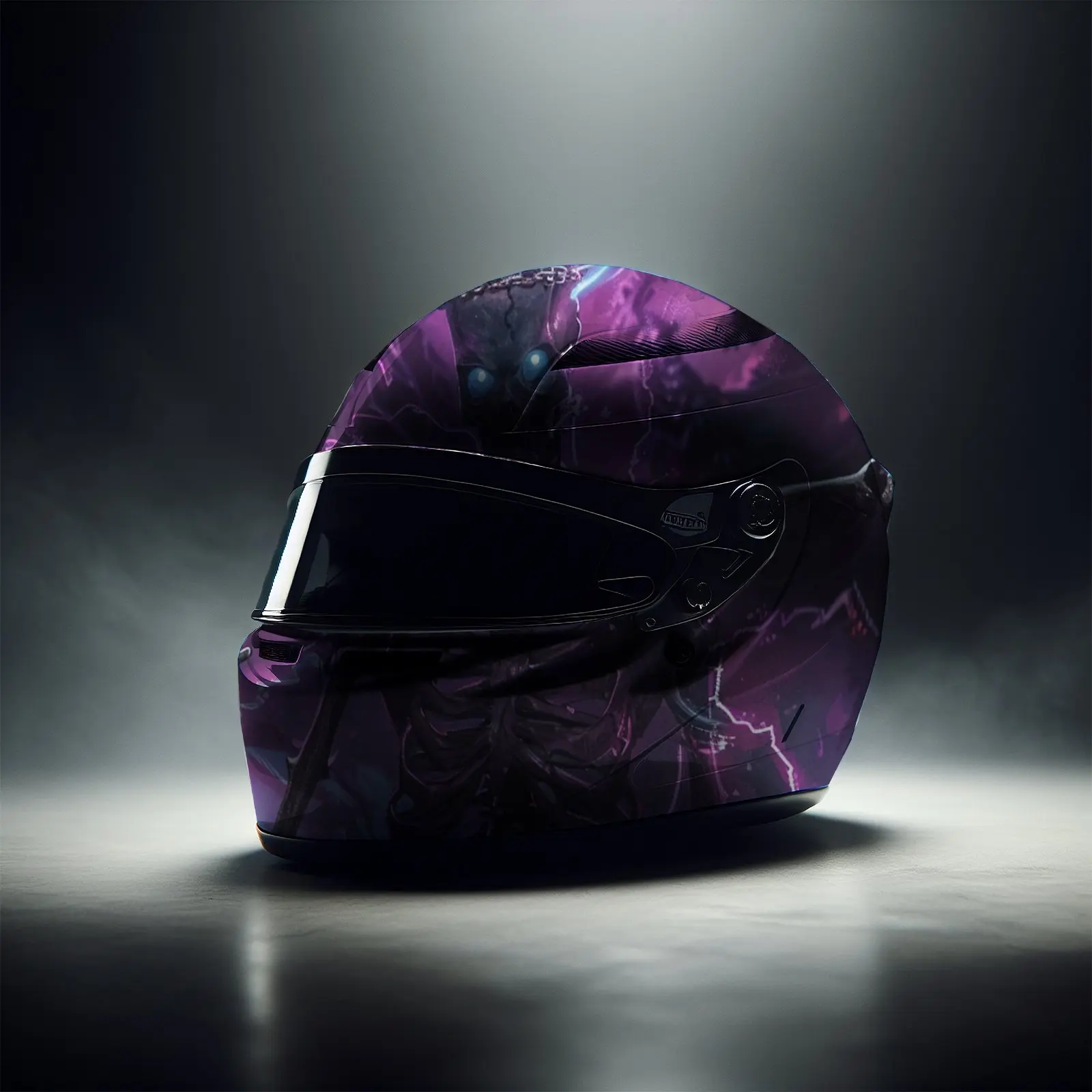 الأرجواني البرق Nether الهيكل العظمي PVC دراجة نارية خوذة الفينيل التفاف، ذاتية اللصق ملصق مقاوم للماء، المضادة للخدش الزخرفية Fil